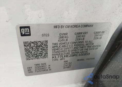 2024 Chevrolet Trax Fwd Lt from USA, damaged, VIN KL77LHE25RC100859